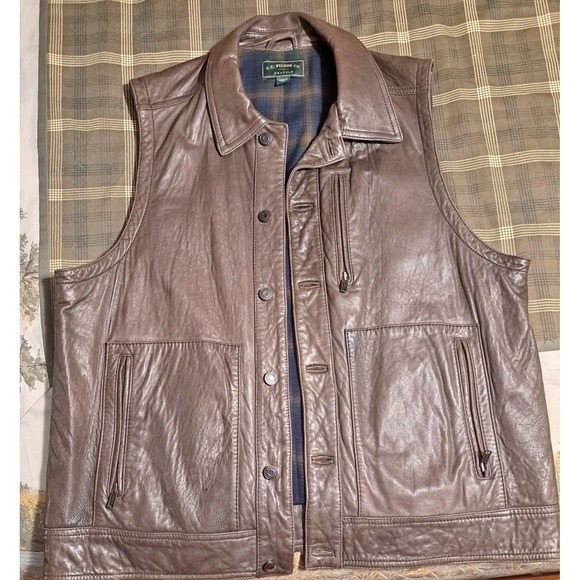 Filson Other - C. C. Filson Leather Vest w/ Tartan Wool Lining Limited Edition Rare Size L